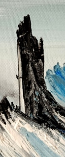 L'alpiniste et son fil de rappel - Un peu de couture dans la peinture