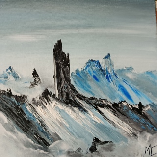 L'alpiniste et son fil de rappel - Un peu de couture dans la peinture